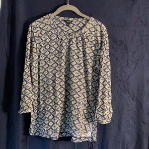Lucky Brand M top 1/3 sleeves blue,gold tan print